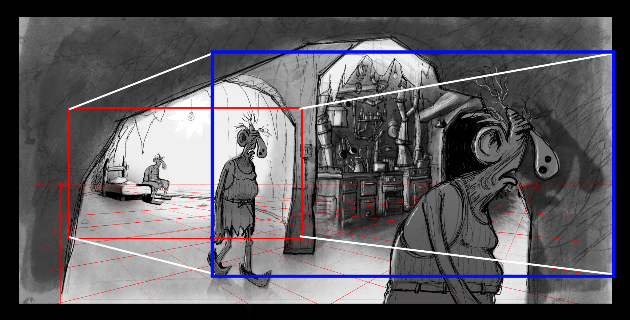 The Elephant in the Room layout and composition sketch